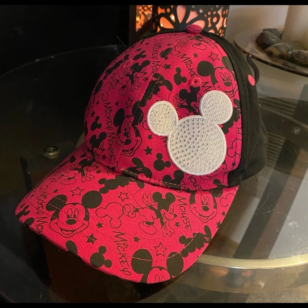Disney Mickey Mouse Embellished Hat | Pink & Black Bling Cap | Youth